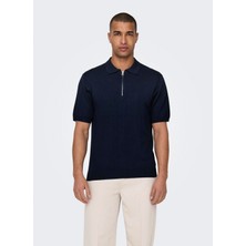 Only & Sons Düz Koyu Lacivert Erkek Polo T-Shirt Onswyler Lıfe Reg 14 Ss Zıp Polo Kn