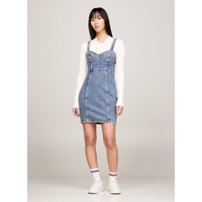 Tommy Jeans V Yaka Düz Indigo Kısa Kadın Elbise Bustıer Dress AH7135