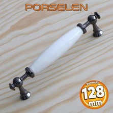 Badem10 Gerçek Porselen Füme Beyaz 128 mm Kulp Mobilya Çekmece Mutfak Kulplar Kulbu Dolabı Dolap Kapak Kulpu