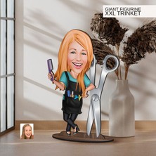 Bk Gift Kişiye Özel Kuaför Karikatürlü Büyük Boy Ahşap Biblo-2 Arkadaşa Hediye , Sevgiliye Hediye, Kişiye Özel Biblolar