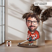 Bk Gift Kişiye Özel Hokey Oyuncusu Karikatürlü Büyük Boy Ahşap Biblo-1 Arkadaşa Hediye , Sevgiliye Hediye, Kişiye Özel Biblolar