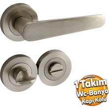 Badem10 Kayı Saten Wc Banyo Uyumlu Kapı Kolu Daire Rozetli Kapı Kulpu Sağa Sola Uygun Kapı Kolları