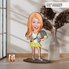 Bk Gift Kişiye Özel Tenisci Kadın Karikatürlü Büyük Boy Ahşap Biblo-2 Arkadaşa Hediye , Sevgiliye Hediye, Kişiye Özel Biblolar