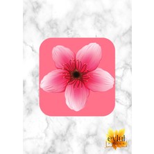Eylül Design Pembe Çiçek Baskılı Özel Tasarım Baskılı Mdf Kare Bardak Altlığı