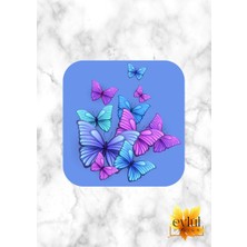 Eylül Design Renkli Kelebekler Baskılı Özel Tasarım Baskılı Mdf Kare Bardak Altlığı