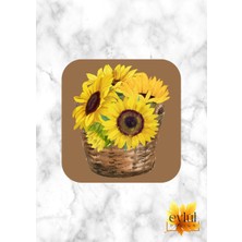 Eylül Design Ayçiçekler Baskılı Özel Tasarım Baskılı Mdf Kare Bardak Altlığı