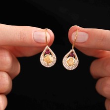 Sembol Gold Tuğralı Altın Yakutlu Küpe