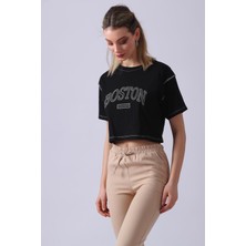 Sd Luxury Boston Yazılı Crop Kadın T-Shirt