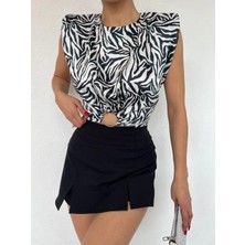 Fv Store Zebra Desenli Saten Bluz