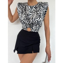Fv Store Zebra Desenli Saten Bluz