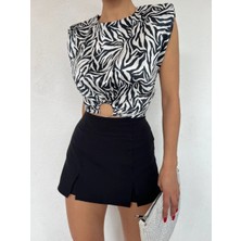 Fv Store Zebra Desenli Saten Bluz