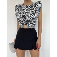 Fv Store Zebra Desenli Saten Bluz