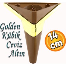 Badem10 Golden Köşe Lüks Mobilya Kanepe Sehpa Tv Ünitesi Koltuk Ayağı Baza Ayakları Kübik Ceviz Altın 14 cm