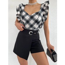 Fv Store Çizgili Keten Fırfırlı Bluz