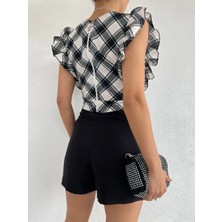 Fv Store Çizgili Keten Fırfırlı Bluz