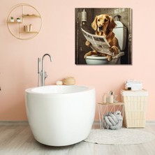 Gaagart Tekli Kare Kanvas Banyo Tablosu Gazete Okuyan Golden Cins Köpek