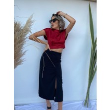 Key Moda Kadın Kırmızı Crop Bluz