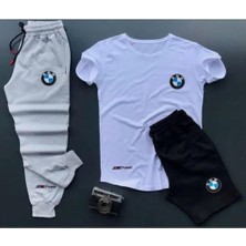 Moda Wear Bmw Basklı T-Shirt Eşofman Altı Şort Kombin 3lü Set