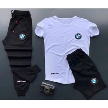 Moda Wear Bmw Basklı T-Shirt Eşofman Altı Şort Kombin 3lü Set