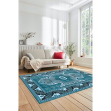 Evdeya Şık Etnik Desenli Dijital Kaymaz Yıkanabilir Yolluk Mutfak Salon Halısı, Etnik-10-Mavi