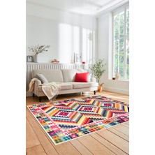 Evdeya Modern Tasarım Etnik Desenli Dijital Kaymaz Yıkanabilir Yolluk Salon Halısı, Etnik-09-Renkli