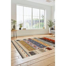 Evdeya Dijital Kaymaz Yıkanabilir Şık Motifli Etnik Desenli Yolluk Mutfak Salon Halısı, Etnik-15-Renkli