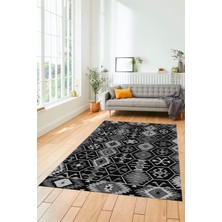 Evdeya Dijital Baskılı Kaymaz Yıkanabilir Etnik Desenli Yolluk Mutfak Salon Halısı, Etnik-12-Antrasit