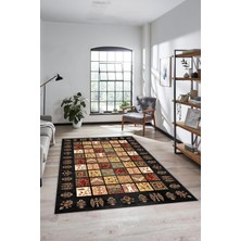 Evdeya Yeni Tasarım Etnik Desen Kaymaz Yıkanabilir Yolluk Mutfak Salon Koridor Halısı, Etnik-18-Antrasit