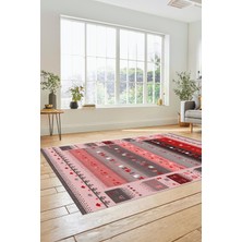 Evdeya Dijital Kaymaz Yıkanabilir Şık Motifli Etnik Desenli Yolluk Mutfak Salon Halısı, Etnik-15-Pembe