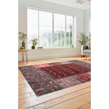 Evdeya Dijital Kaymaz Yıkanabilir Yeni Tasarım Etnik Desenli Yolluk Mutfak Salon Halısı, Etnik-16-Bordo