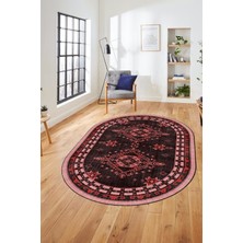 Evdeya Dijital Kaymaz Yıkanabilir Etnik Desen Oval Yolluk Mutfak Salon Halısı, O-Etnik-03-Pembe,