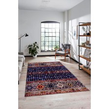 Evdeya Yeni Tasarım Etnik Desenli Yıkanabilir Yolluk Mutfak Salon Koridor Halısı, Etnik-17-Lacivert