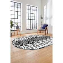 Evdeya Renkli Etnik Desenli Dijital Kaymaz Yıkanabilir Oval Yolluk Mutfak Salon Halısı, O-Etnik-06-Gri,