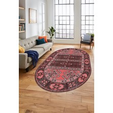 Evdeya Dijital Baskılı Kaymaz Yıkanabilir Etnik Desen Oval Yolluk Mutfak Salon Halısı, O-Etnik-11-Pembe,