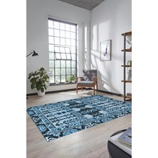 Evdeya Şık Tasarım Etnik Desen Kaymaz Yıkanabilir Yolluk Mutfak Salon Koridor Halısı, Etnik-20-Mavi