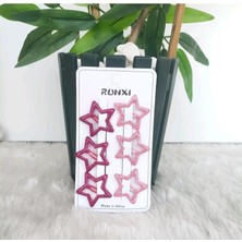 Efna Store 6 Lı Simli Yıldız Model Koyu ve Açık Pembe Renk  Çocuk Çıt Çıt Toka