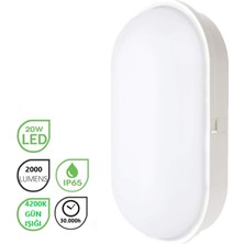 Rultech Su Geçirmez 20W Beyaz Kasa Gün Işığı 4200K Bahçe Teras Banyo Iç Dış Mekan LED Işık 2000LM