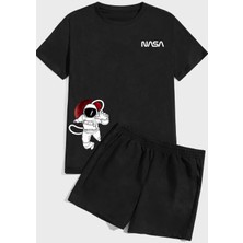 Amor Man Büyük Beden Özel Tasarım Nasa Baskılı  Pamuk Oversize Erkek T-Shırt Şort Takımı