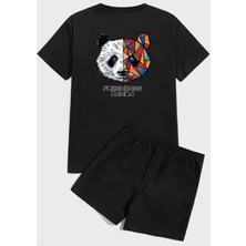 Amor Man Büyük Beden Freshınss Panda Sırt Baskılı 2 Iplik Pamuk Tam Yazlık Erkek T-Shırt Şort Takımı