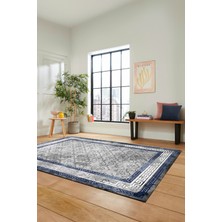 Evdeya Şık Tasarım Çerçeve Desenli Modern Yıkanabilir Mutfak Salon Halısı, Çerçeveli-10-Mavi,