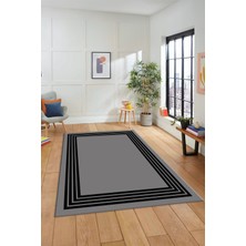 Evdeya Dijital Baskılı Kaymaz Taban Yıkanabilir Klasik Çerçeveli Mutfak Salon Halısı, Çerçeveli-07-Gri,