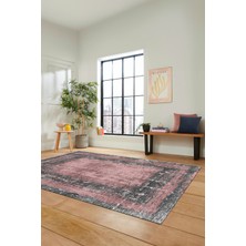 Evdeya Sade Motifli Çerçeve Desenli Modern Yıkanabilir Yolluk Mutfak Salon Halısı, Çerçeveli-14-Pembe,