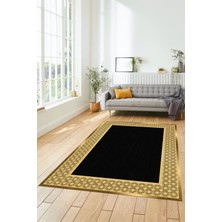 Evdeya Dijital Baskılı Kaymaz Yıkanabilir Şık Çerçeveli Yolluk Mutfak Salon Halısı, Çerçeveli-29-Siyah,