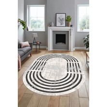 Evdeya Yeni Tarz Çerçeve Desen Modern Yıkanabilir Yolluk Mutfak Oval Salon Halısı, O-Çerçeveli-15-Krem,