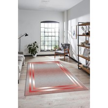 Evdeya Sade Düz Renk Çerçeveli Yıkanabilir Modern Yolluk Salon Halısı, Çerçeveli-39-Kırmızı,