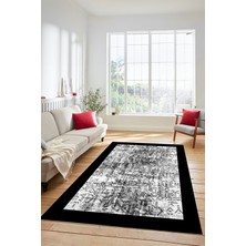 Evdeya Iskandinav Çerçeve Desenli Modern Yıkanabilir Yolluk Mutfak Salon Halısı, Çerçeveli-16-Siyah,