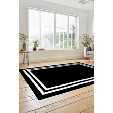 Evdeya Sade Düz Renk Çerçeveli Yıkanabilir Modern Yolluk Mutfak Salon Halısı, Çerçeveli-38-Siyah,