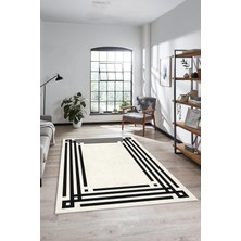Evdeya Dijital Baskılı Kaymaz Yıkanabilir Modern Şık Çerçeveli Yolluk Salon Halısı, Çerçeveli-44-Krem-,