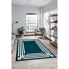 Evdeya Dijital Baskılı Kaymaz Yıkanabilir Modern Şık Çerçeveli Yolluk Salon Halısı, Çerçeveli-44-Turkuaz,