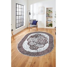 Evdeya Dijital Kaymaz Yıkanabilir Modern Çerçeveli Oval Mutfak Salon Halısı, O-Çerçeveli-04-Bordo,